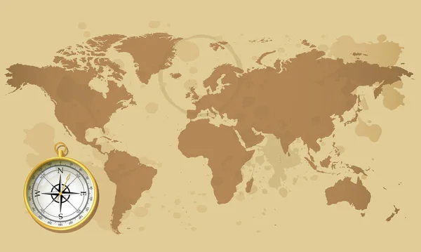 Векторний Компас Вінтажного Стилю Карта Світу — стоковий вектор