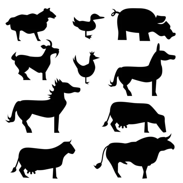Black White Silhouettes Animals — Stock Vector