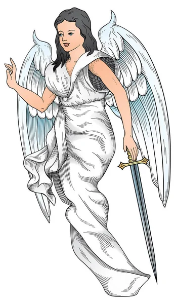 Ангел Крыльями Мечом Векторная Иллюстрация Простая Конструкция — стоковый вектор