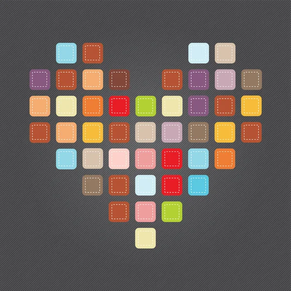 Quadrati Colorati Forma Cuori Disegno Semplice Illustrazione Vettoriale — Vettoriale Stock