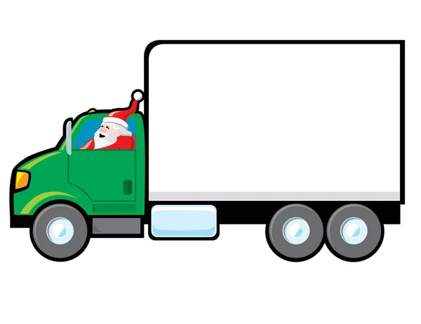 Caminhão Carregando Presente Natal Com Motorista Papai Noel — Vetor de Stock