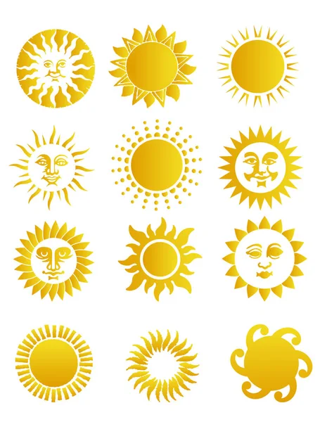 Conjunto Ícones Sol Ilustração Vetorial Design Simples — Vetor de Stock
