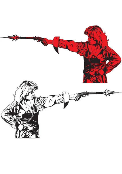 Иллюстрация Женщины Стреляющей Пистолета — стоковый вектор
