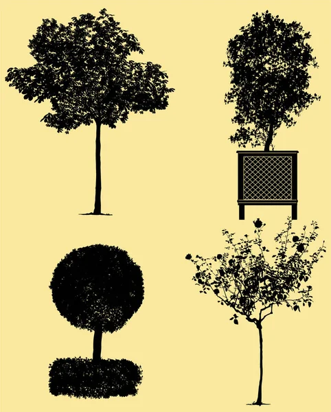 Ensemble Vectoriel Arbres Plantes Silhouettes — Image vectorielle