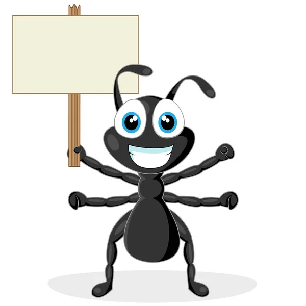 Eine Fröhliche Karikatur Süße Ameise Mit Einem Schild — Stockvektor