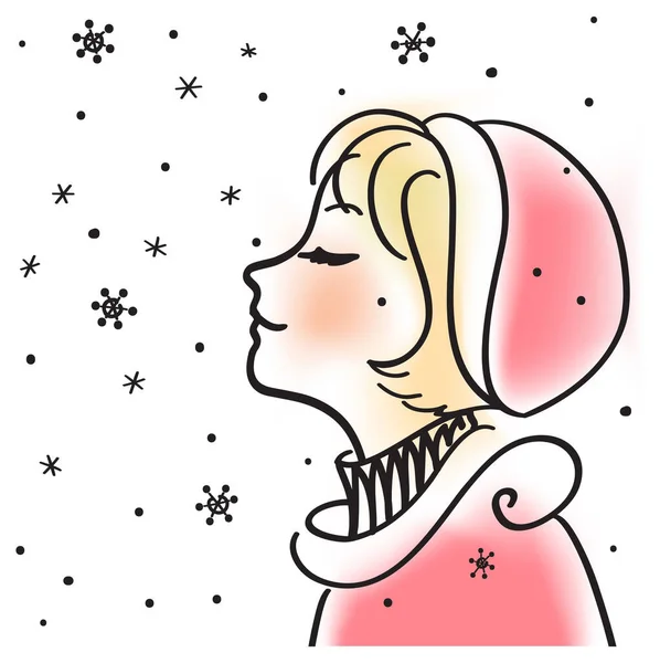 Χαριτωμένο Κορίτσι Χειμωνιάτικα Ρούχα Διανυσματική Απεικόνιση Στυλ Σκίτσο — Διανυσματικό Αρχείο