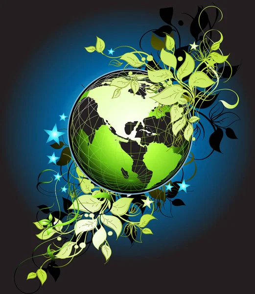 緑の葉のある地球のベクトルイラスト — ストックベクタ