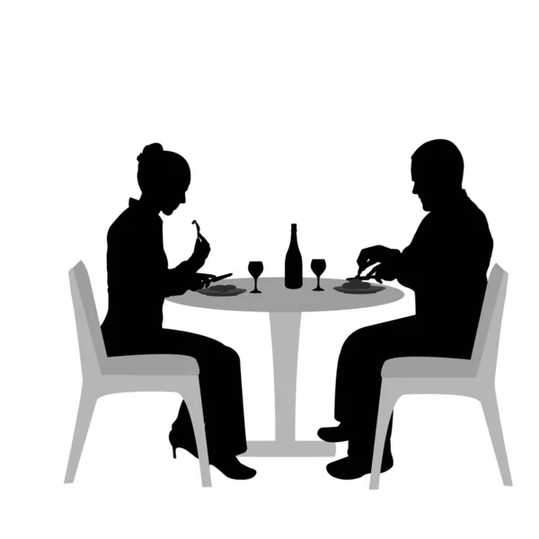 Silhouette Young Couple Restaraunt White Background — Stock Vector