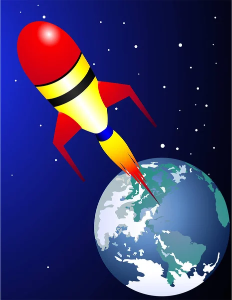 Rocket Flying Earth Vector Illustration Cartoon Style — Stock Vector