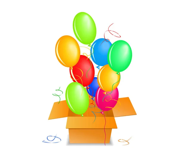 Birthday Box Flying Balloons Birthday Holiday Party Celebration Colorful Vector — Stock Vector