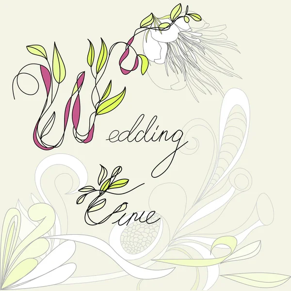 Düğün Buketi Çizimi Vektör Çizimi Çiçek Böğürtlenli Düğün Davetiyesi — Stok Vektör
