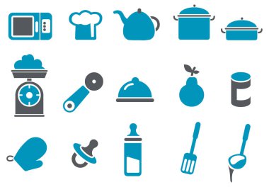 yiyecek ve mutfak simgesi seti, vektör illüstrasyonu