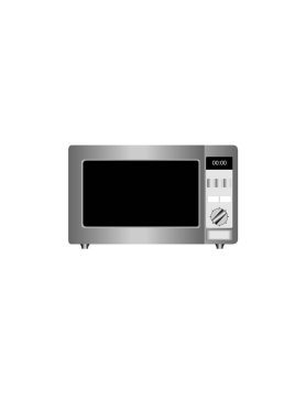 Beyaz zemin üzerinde yansımalı modern mikrodalga fırın