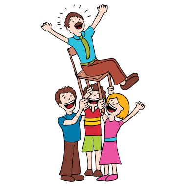 Mutlu zıplama vektör çizim grafik tasarımı olan bir grup insan