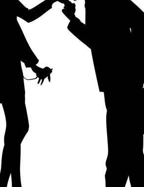 Beyaz arkaplandaki bir çiftin vektör silueti.