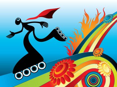 Gökkuşağının üstünde giden bir silindir çizimi