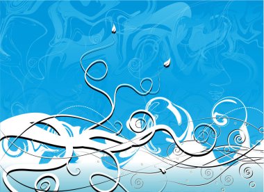 Dalgalar ve çiçeklerle soyut arkaplan, vektör illüstrasyonu