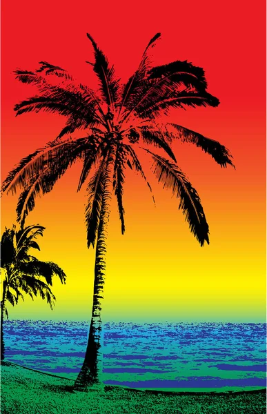 Palm Tree Beach Sunset — стоковый вектор