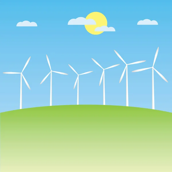 Windturbines Groen Gras Vector — Stockvector