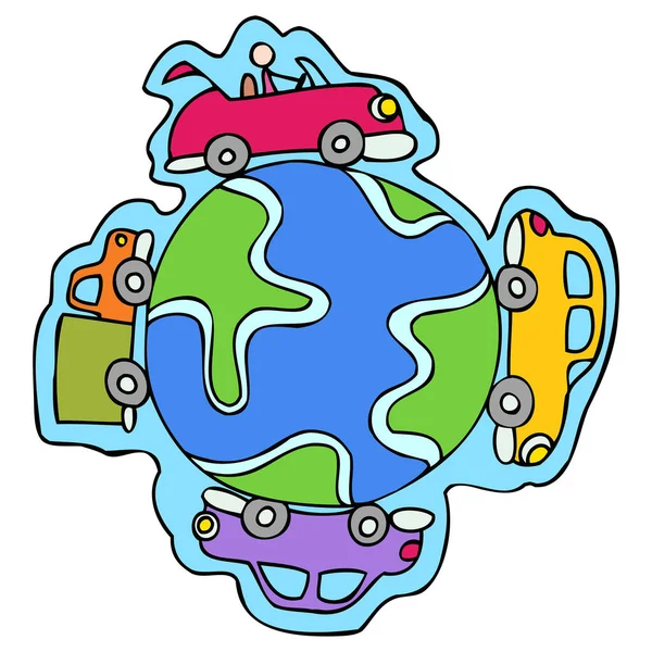 Earth Globe Cars Vector Illustration — Stock Vector