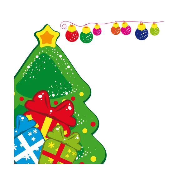 Καλά Χριστούγεννα Κάρτα Δέντρο Και Μπάλες — Διανυσματικό Αρχείο