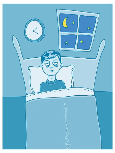 Homem Doente Dormindo Cama Ilustração Vetorial — Vetor de Stock
