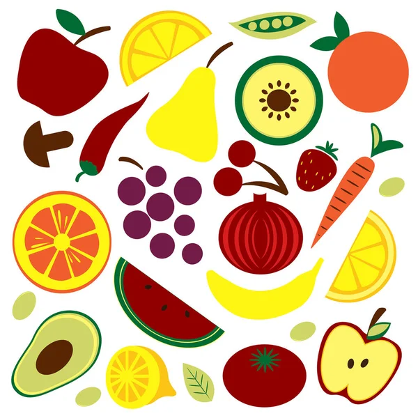Gyümölcs Zöldséghalmaz Kórokozó Illusztráció — Stock Vector