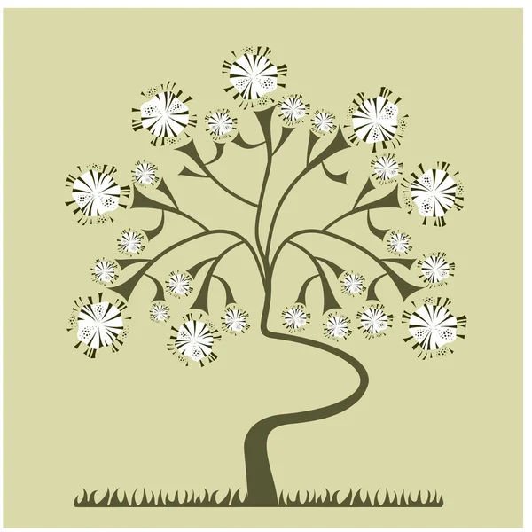 Ilustração Vetorial Uma Árvore Com Flores —  Vetores de Stock