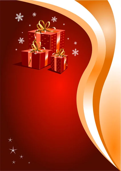 贈り物と弓のクリスマスの背景のベクターイラスト — ストックベクタ