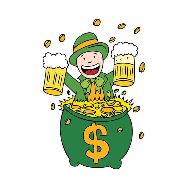 Leprechaun Beer Mug Coins Vector Illustration Design — Stock Vector