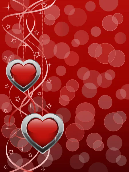 Cartão Saudação Dia Dos Namorados Com Corações Fita Vermelha — Vetor de Stock