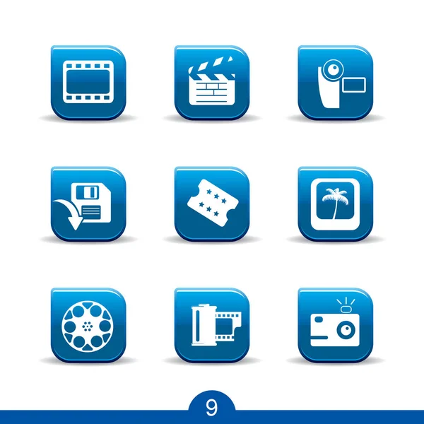 一套9个可编辑的电影图标 包括电影摄影机 电影摄影机 电影等符号 可用于Web — 图库矢量图片