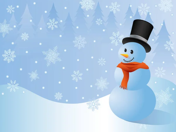 Χιονάνθρωπος Χιονισμένο Φόντο Διανυσματική Απεικόνιση — Διανυσματικό Αρχείο