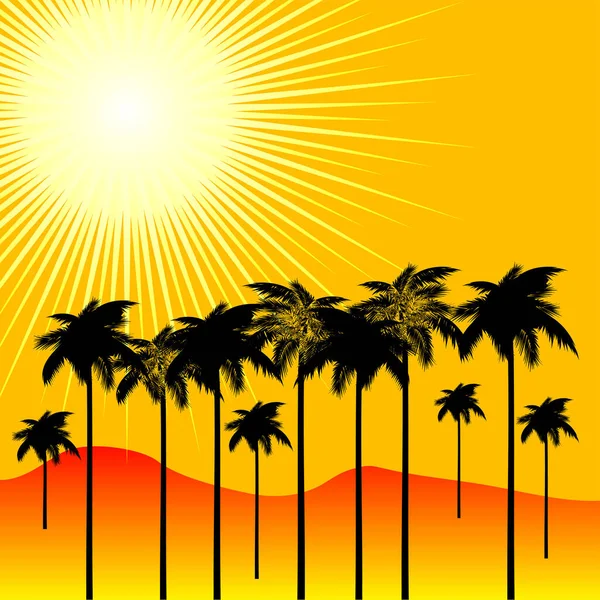 Пальми Сонцем Заходом Сонця Векторні Ілюстрації — стоковий вектор