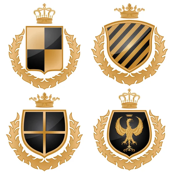 Conjunto Escudos Heráldicos Com Coroas Ilustração Vetorial — Vetor de Stock