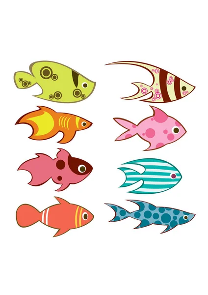 一套五彩斑斓的鱼 — 图库矢量图片