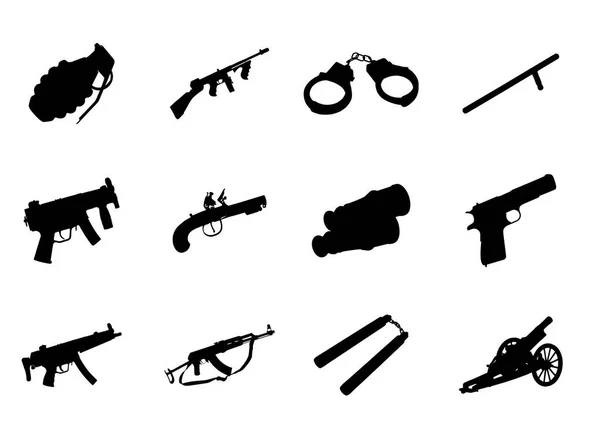 Illustrazione Vettoriale Icone Militari Armi Sfondo Bianco — Vettoriale Stock