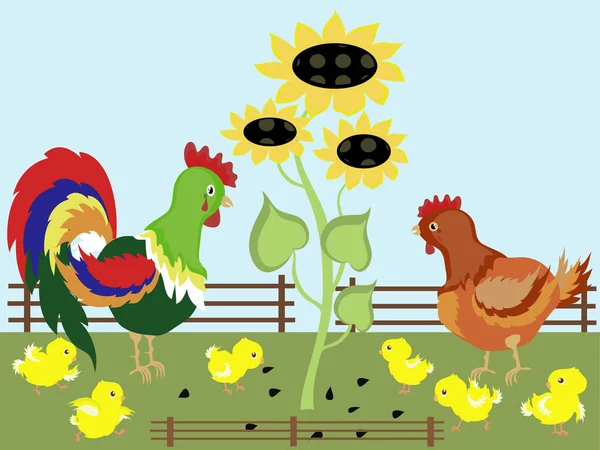 Ilustrace Kuřat Farmě — Stockový vektor