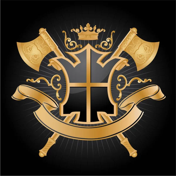Золотой Щит Короной Векторная Иллюстрация — стоковый вектор