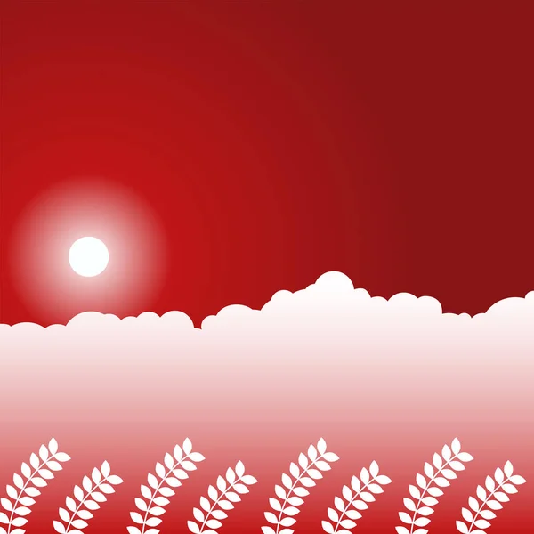 Background Red Sky White Grass Vector Illustration — Stock Vector