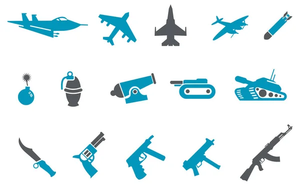 Ikony Zbraní Nastaveny Plochá Sada Vojenských Vektorových Ilustrací Pro Web — Stockový vektor