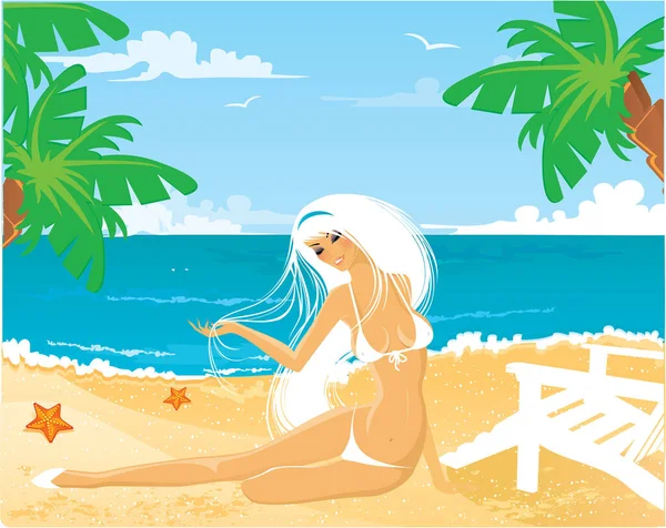 Woman Relaxing Tropical Resort — Stock Vector