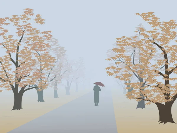 Осенний Пейзаж Человеком Векторная Иллюстрация — стоковый вектор