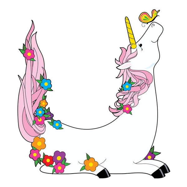 Kartun Unicorn Lucu Pada Ilustrasi Latar Belakang Putih - Stok Vektor