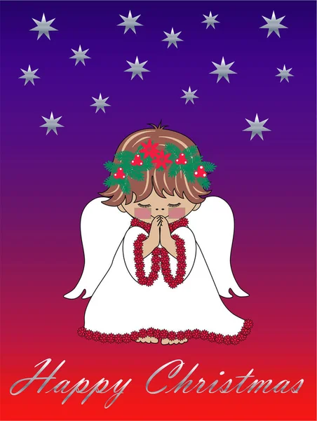 Feliz Cartão Natal Com Anjo — Vetor de Stock
