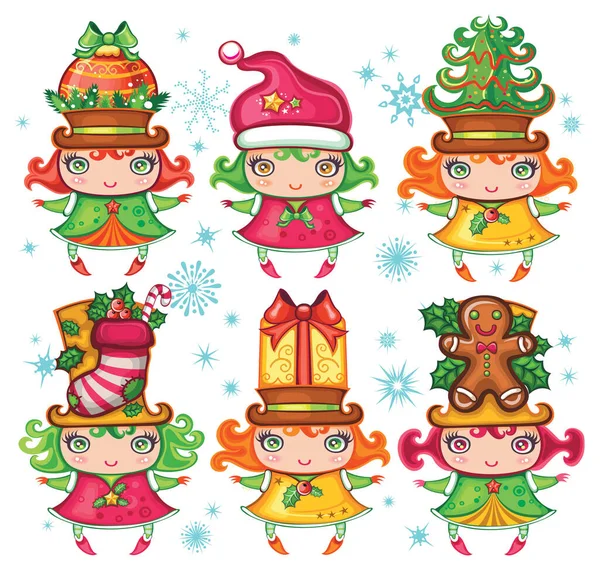 Cute Little Christmas Dolls Vector Illustration — Stock Vector