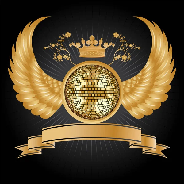 Emblema Ouro Vetorial Com Coroa Asas — Vetor de Stock