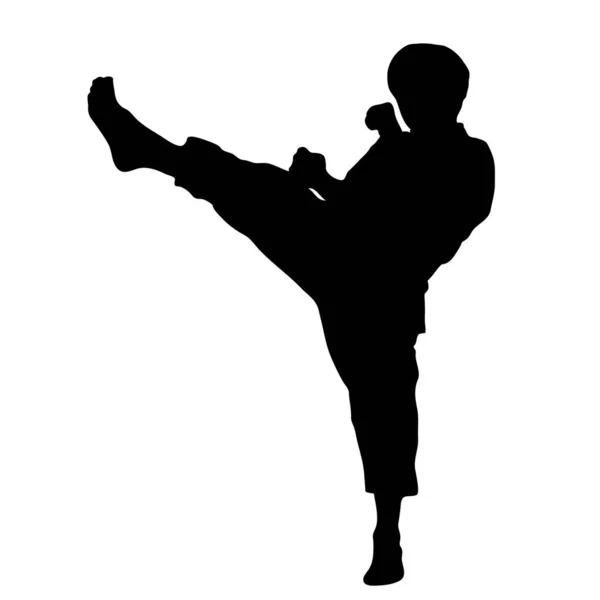 Silueta Karate Bojových Umění Černá Silueta Člověka Bojovník Kimonem — Stockový vektor