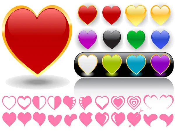 Σετ Από Χρωματιστές Καρδιές Εικονογράφηση Διανύσματος — Διανυσματικό Αρχείο