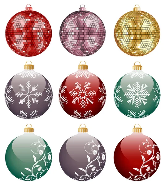 Collection Boules Noël Isolées Sur Fond Blanc — Image vectorielle
